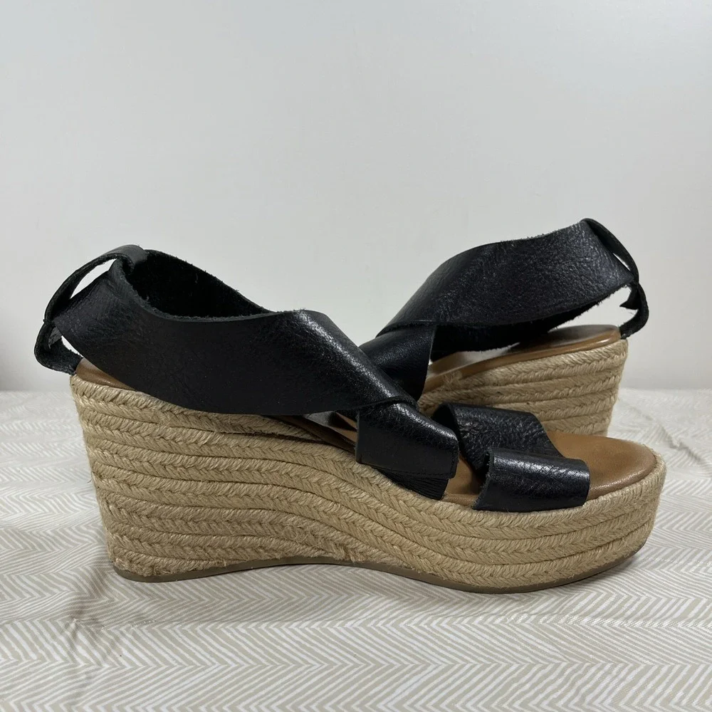 Inuovo Womens Freeman Espadrille Wedge Sandals Black Sz 39/9 Platform Y2K Preppy